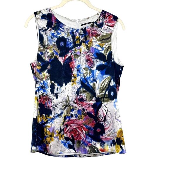 Elie Tahari Silk Tank Top Lined Floral Multicolor Size Small Career - Picture 1 of 6